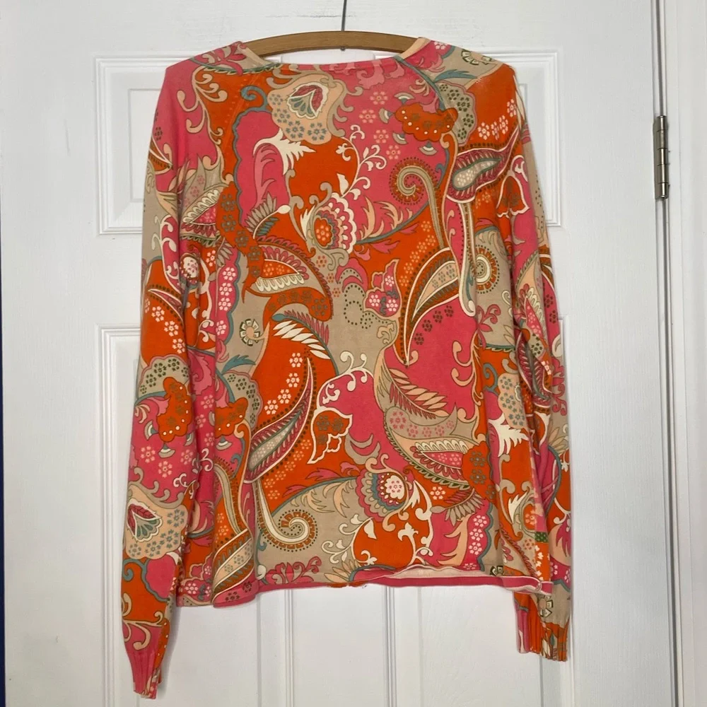 COLDWATER CREEK 100% cotton zip-front cardigan in orange paisley - Large
